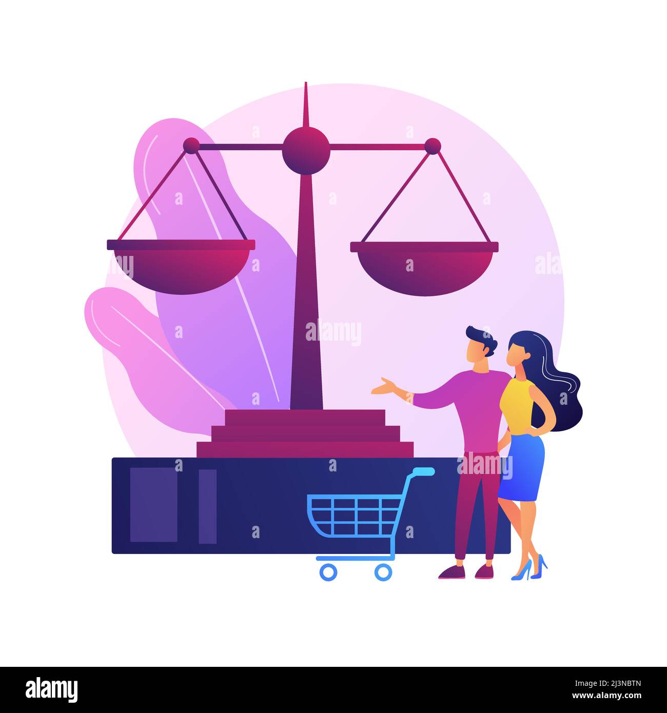 Consumer law abstract concept vector illustration. Consumer litigation, legal protection service, law firm, judicial agreement, replacement of faulty Stock Vector