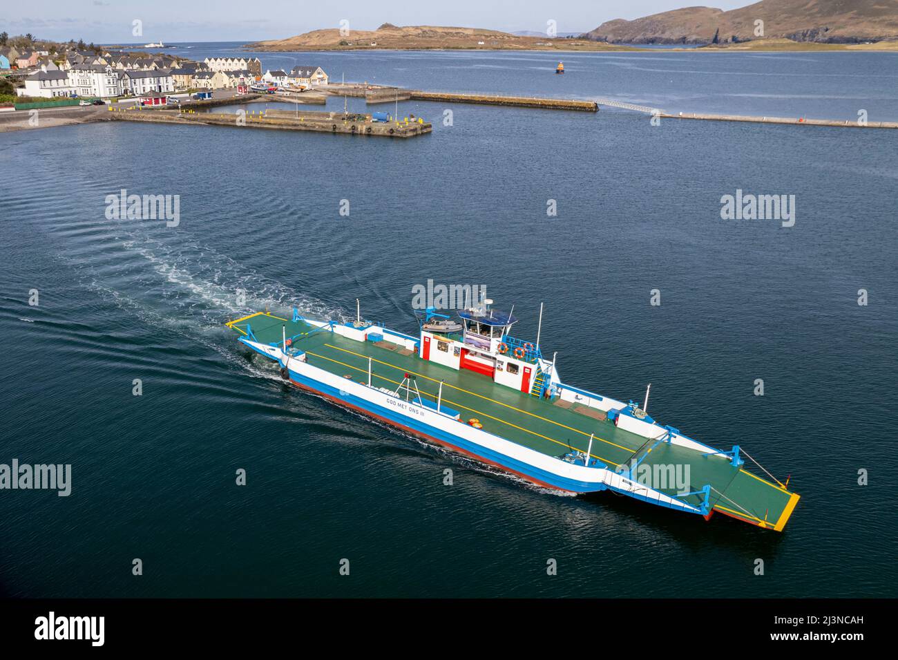 Valentia Island Car Ferry, Knightstown, County Kerry, Ireland, launching at the start of the 2022 season. Stock Photo