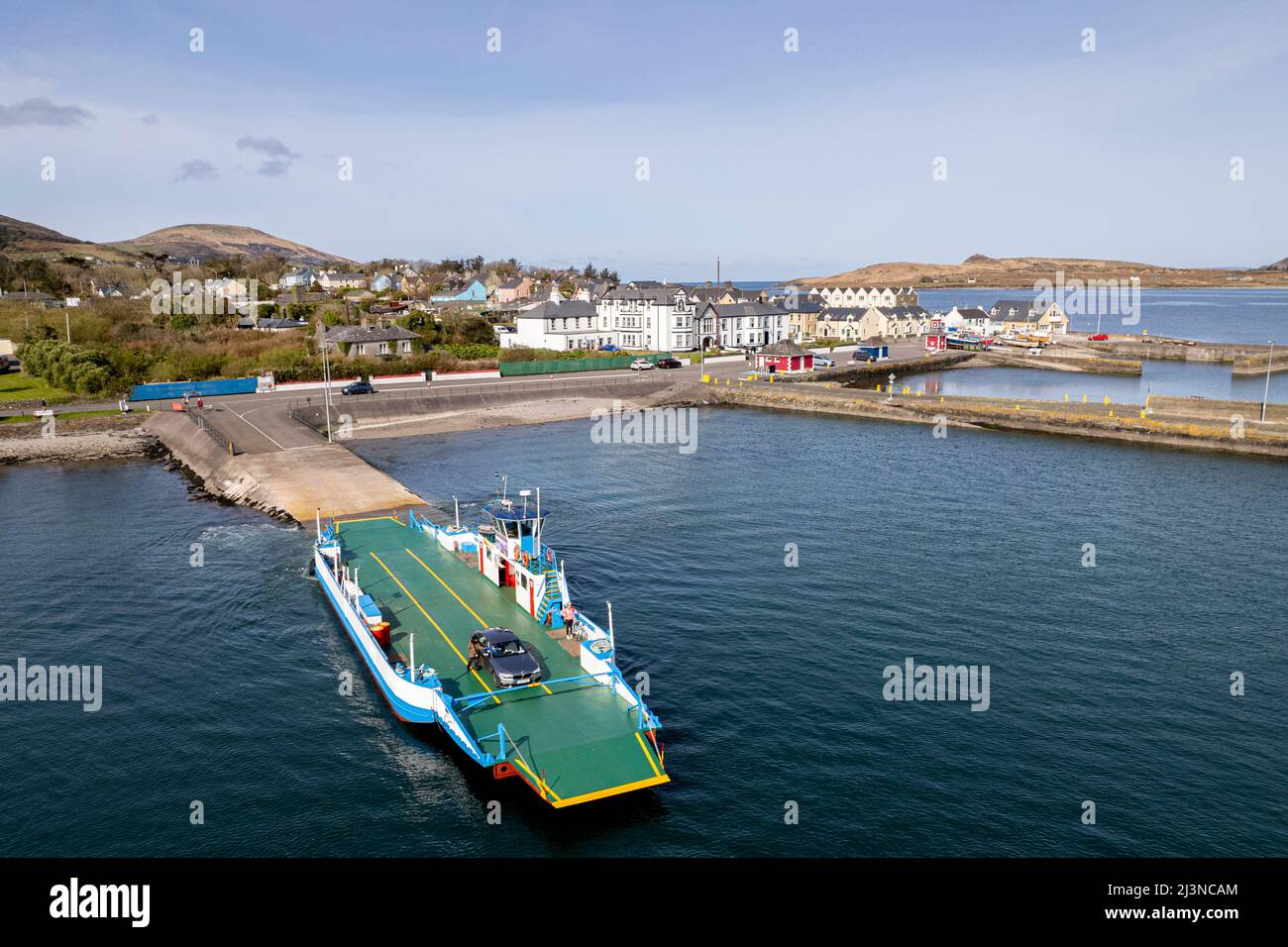 Valentia Island Car Ferry, Knightstown, County Kerry, Ireland, launching at the start of the 2022 season. Stock Photo