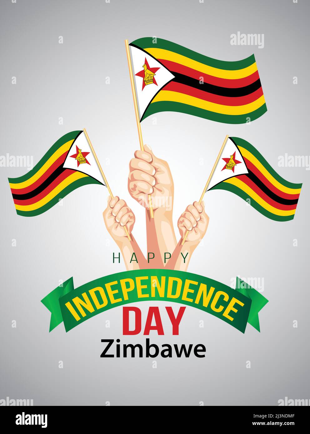 18 April Zimbabwe Independence Day. hand holding Zimbabwean flag Stock