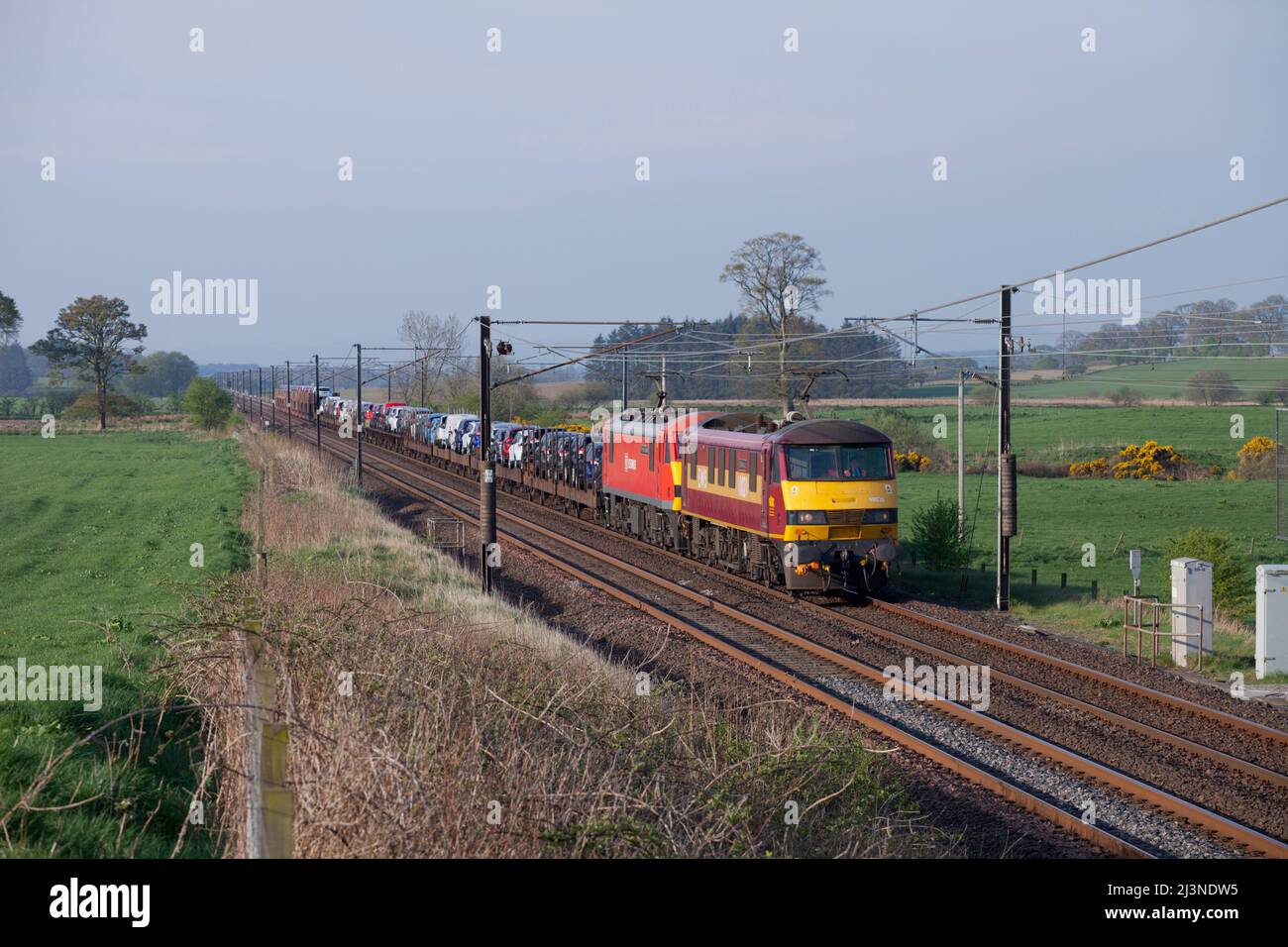 2 DB Cargo Rail UK class 90 electric locomotives passing Plantationfoot ...