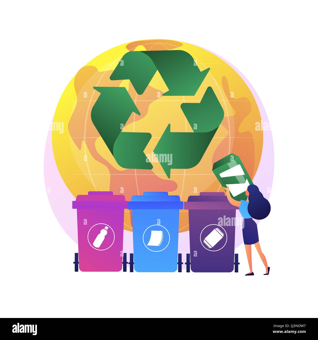 Eco activists sorting garbage. Waste segregation. Disposable system. Ecological responsibility. Trash containers, rubbish cans, recycling idea. Vector Stock Vector