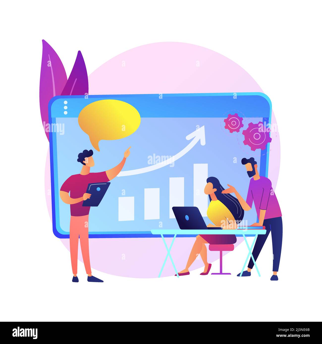 Managers meeting. Business mentorship, workers conference, company strategy discussion. Mentor teaching employees. Teamwork and cooperation. Vector is Stock Vector