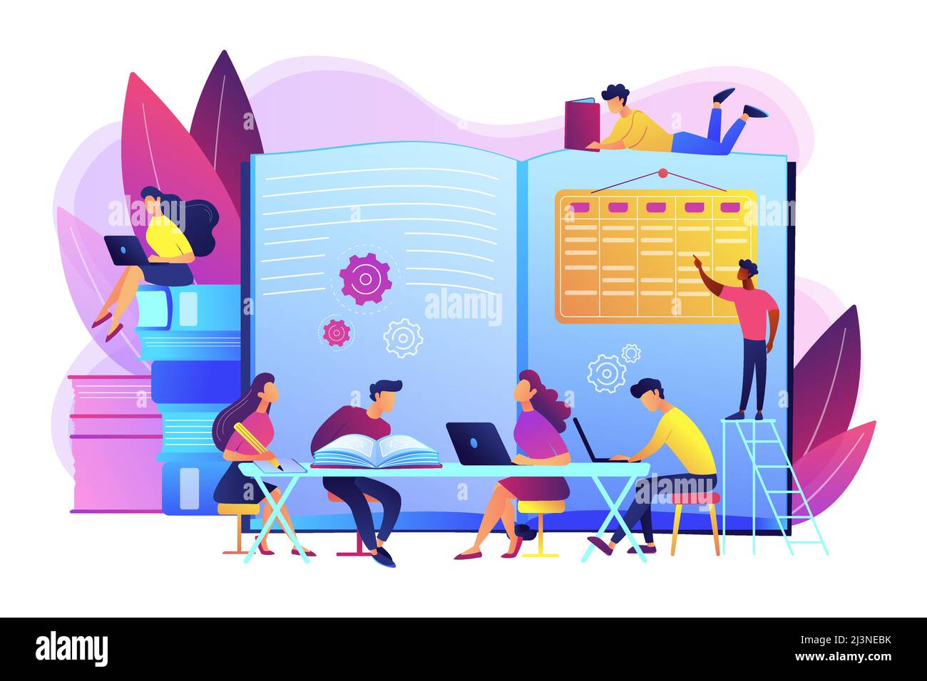 Preparing test together. Learning and studying with friends. Effective revision, revision timetables and planning, how to revise for exams concept. Br Stock Vector