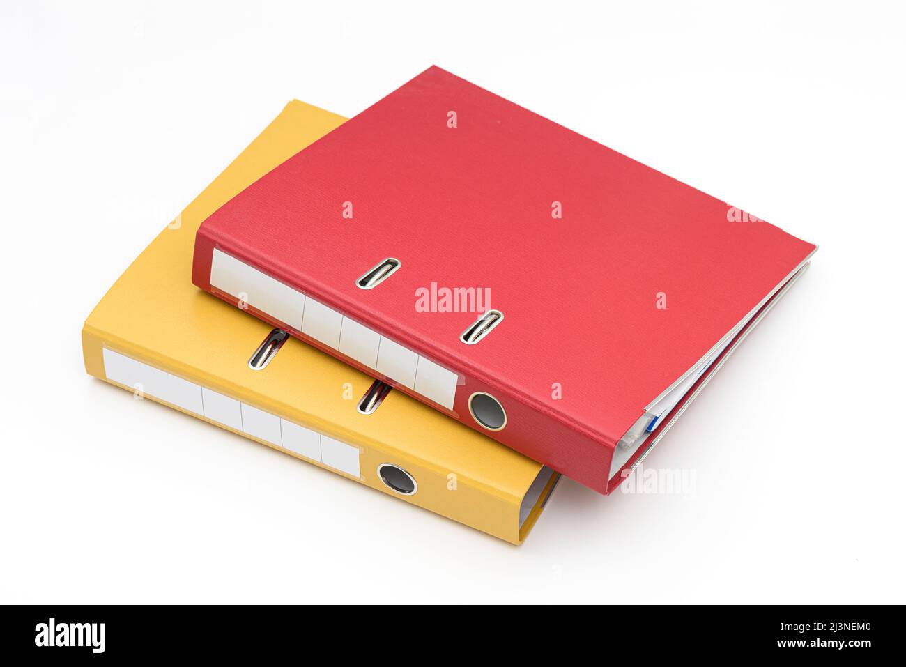 Yellow, red and gray office folder on white background Stock Photo - Alamy