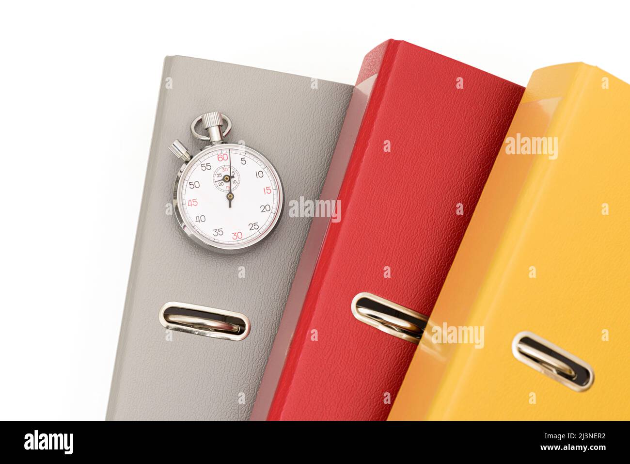 Yellow, red and gray office folder on white background. Stock Photo