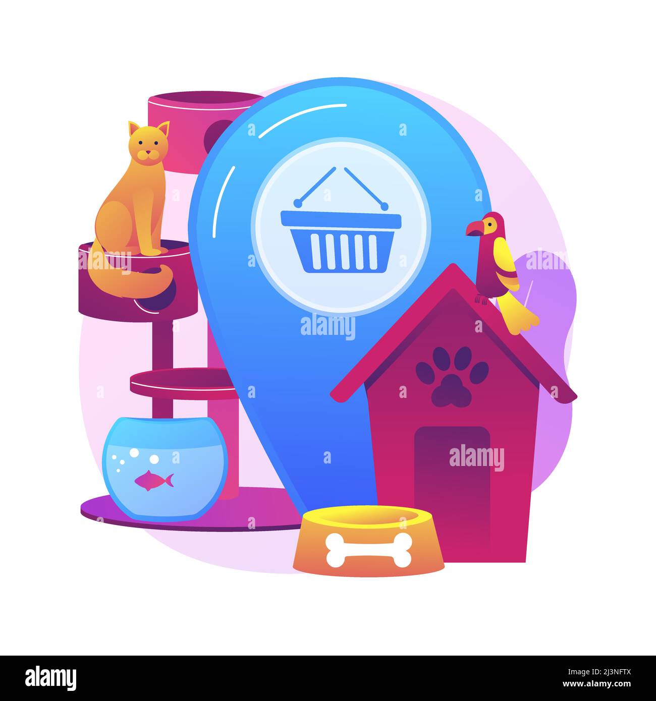 Animals shop abstract concept vector illustration. Animals supplies online, pet goods e-shop, buy a puppy, medicine and food, accessories for pets, gr Stock Vector