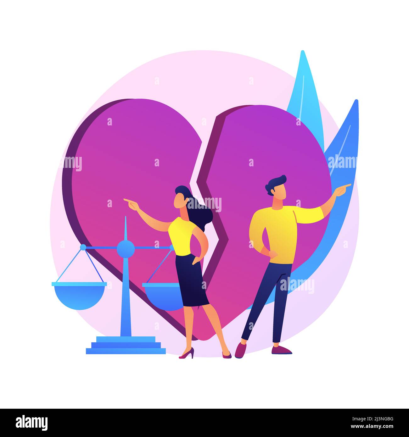 Divorce abstract concept vector illustration. Marriage dissolution, separation, through divorce decree, husband and wife conflict, healthy breakup, pa Stock Vector