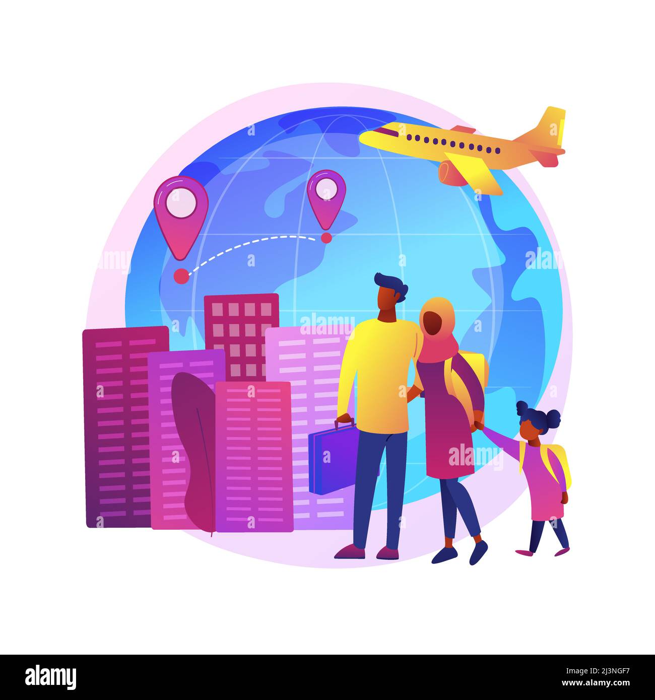 Immigration abstract concept vector illustration. International movement of people, residence permit, working visa, boarding control, sign documents, Stock Vector