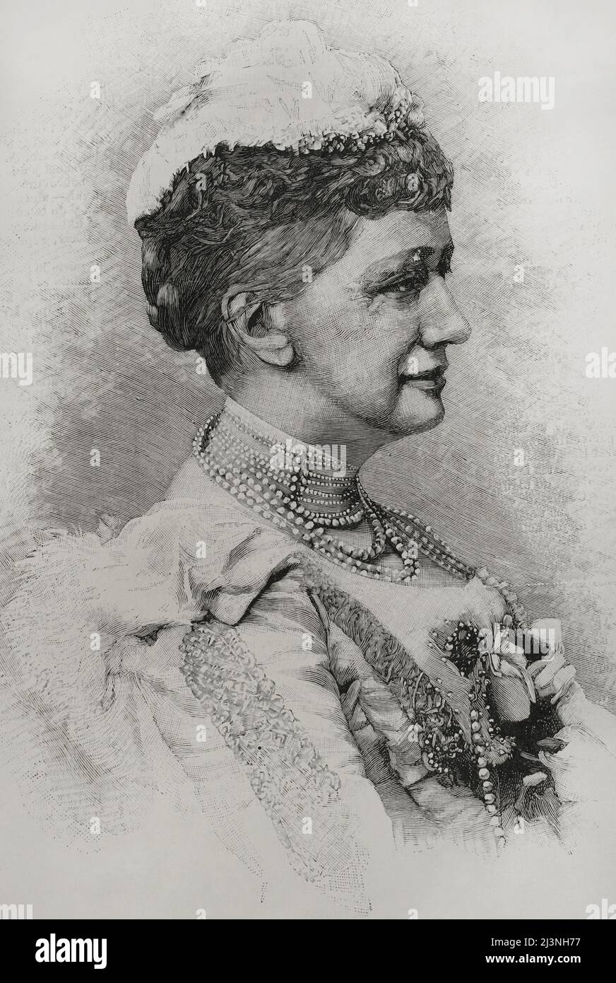 Louise of Hesse-Kassel (1817-1898). Queen consort of Denmark as wife of King Christian IX. Portrait. Engraving. La Ilustración Española y Americana, 1898. Stock Photo