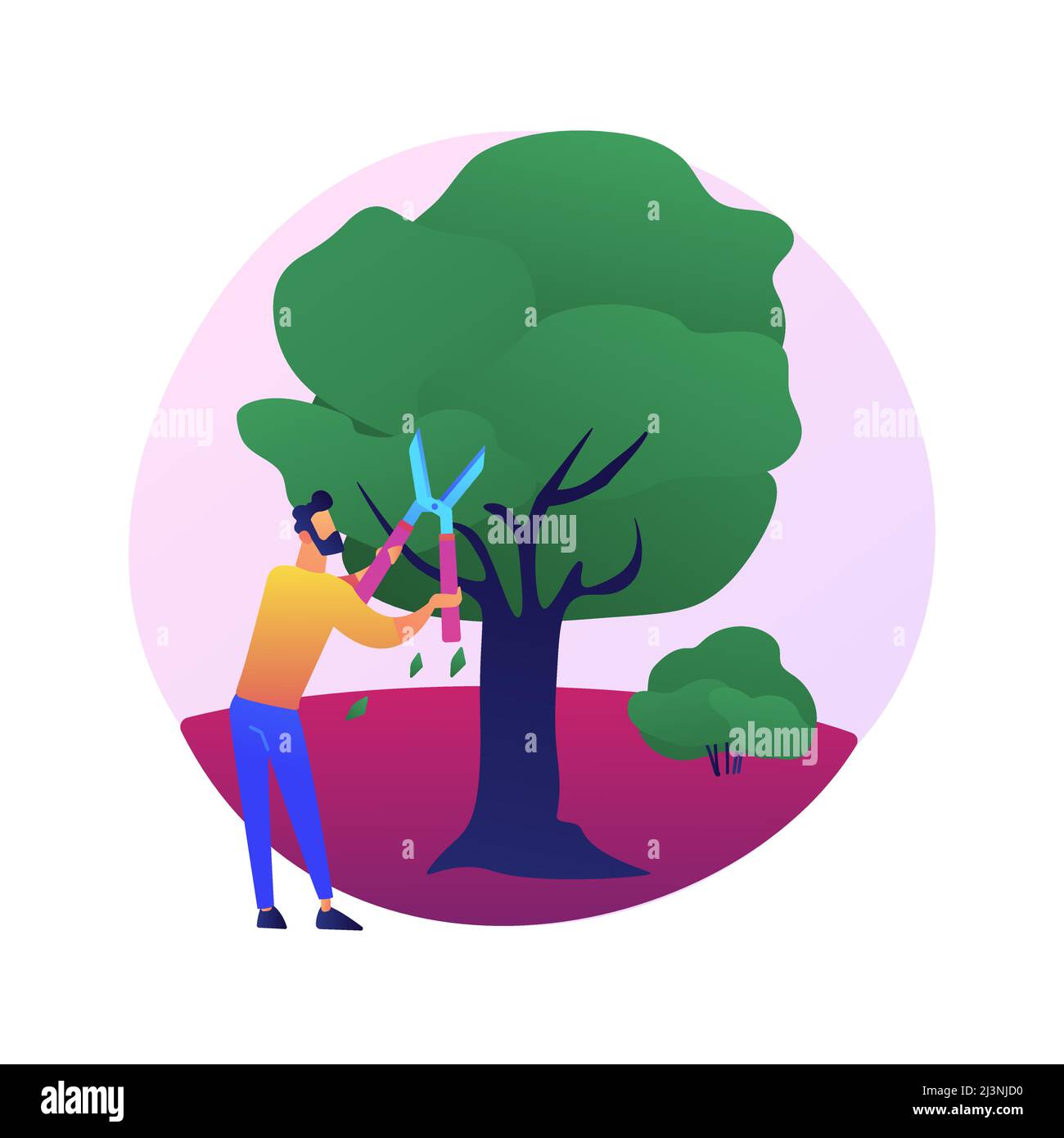 Cutting trees and shrubs abstract concept vector illustration. Gardening services, landscape maintenance, pruning, remove diseased, dead and broken br Stock Vector