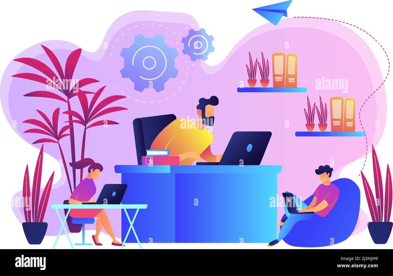 Business people working in modern ecofriendly office with plants and