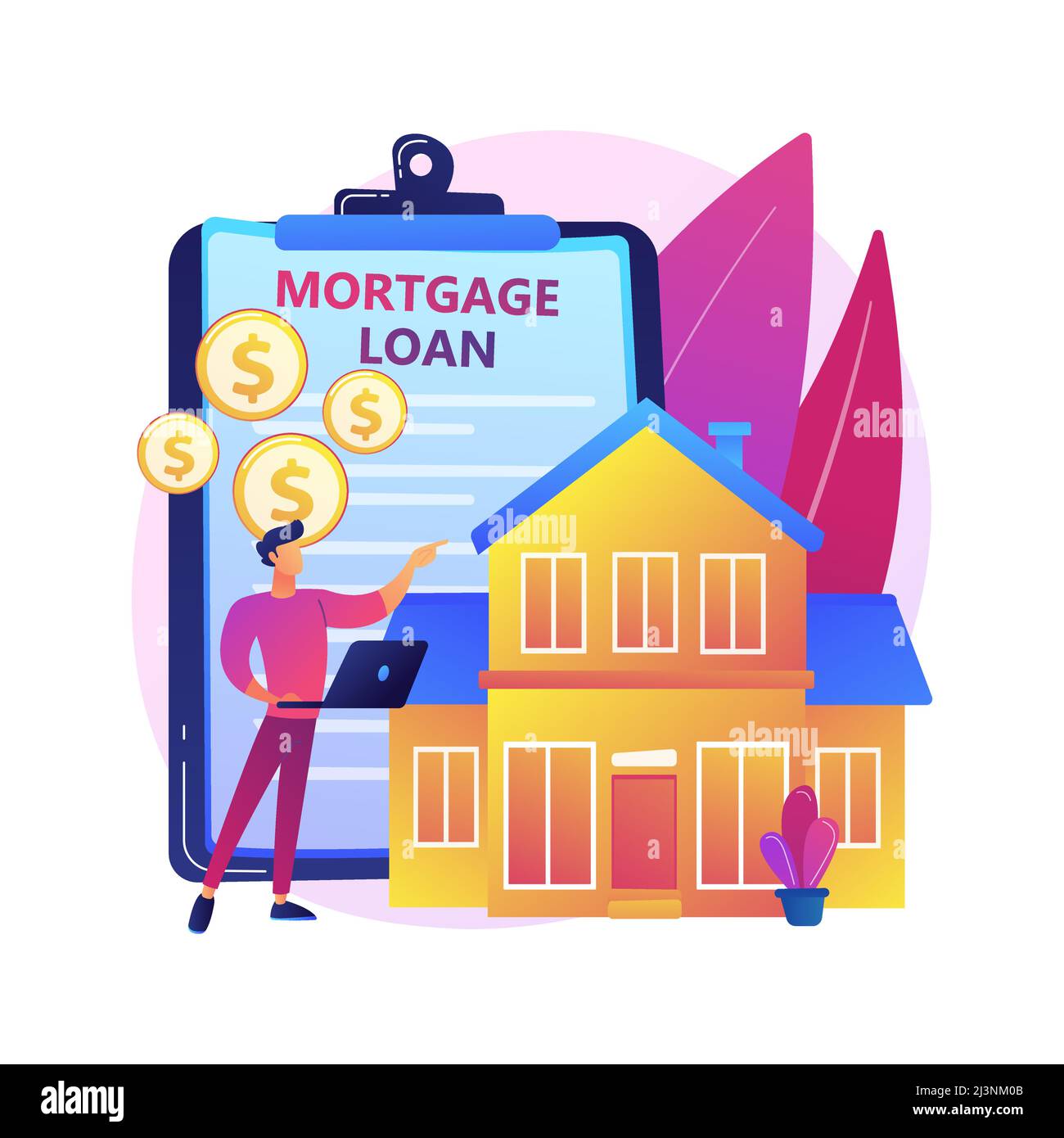 Mortgage loan abstract concept vector illustration. Home bank credit, down payment, real estate services, house loan pay off, investment portfolio, fa Stock Vector