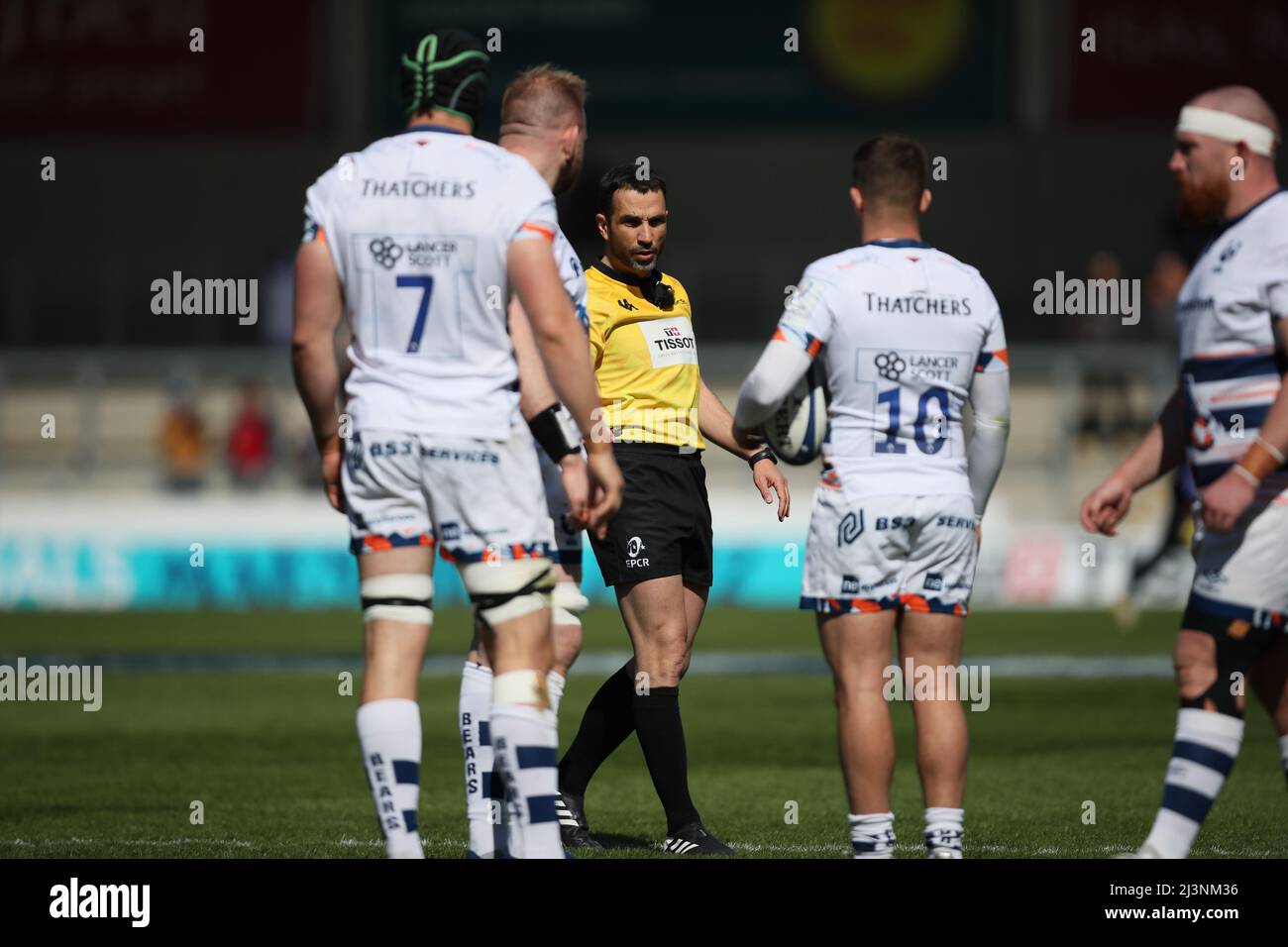 SALFORD, UK. APR 9TH Mathieu Raynal, the match referee, during the European Champions Cup match between Sale Sharks and Bristol at AJ Bell Stadium, Eccles on Saturday 9th April 2022. (Credit: Pat Scaasi | MI News) Credit: MI News & Sport /Alamy Live News Stock Photo