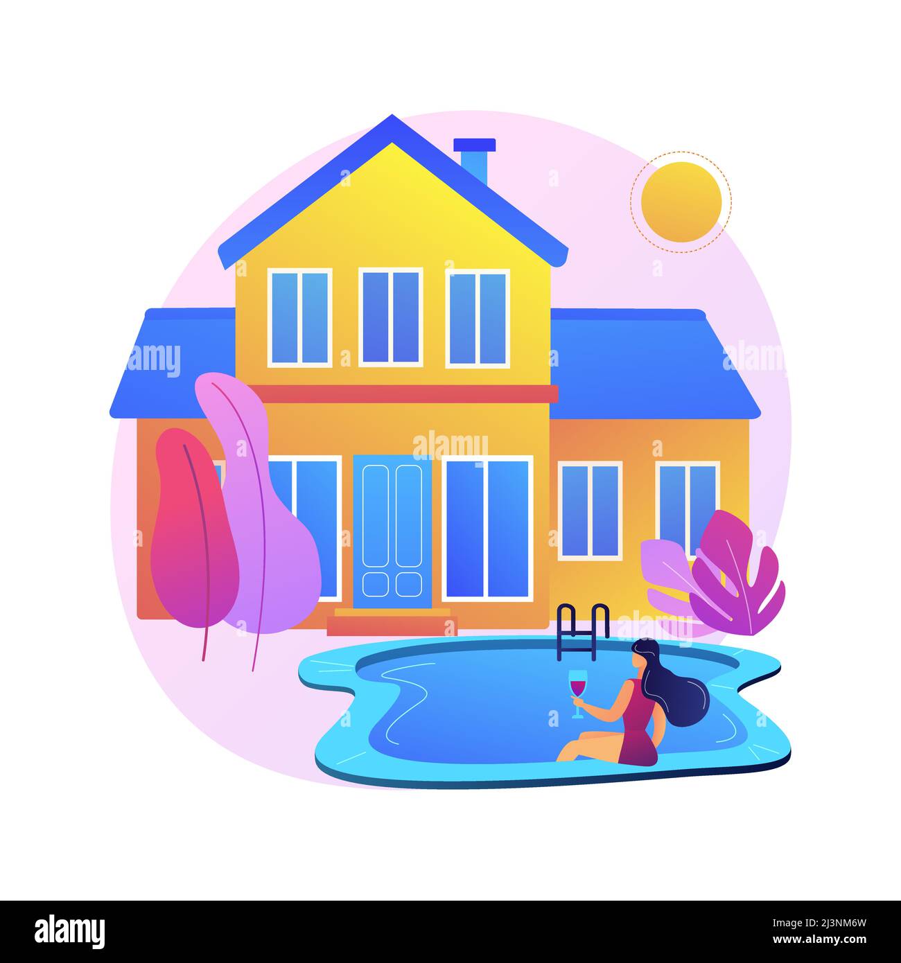Private residence abstract concept vector illustration. Single family residence home, private entity town house, housing type, surrounding land owners Stock Vector