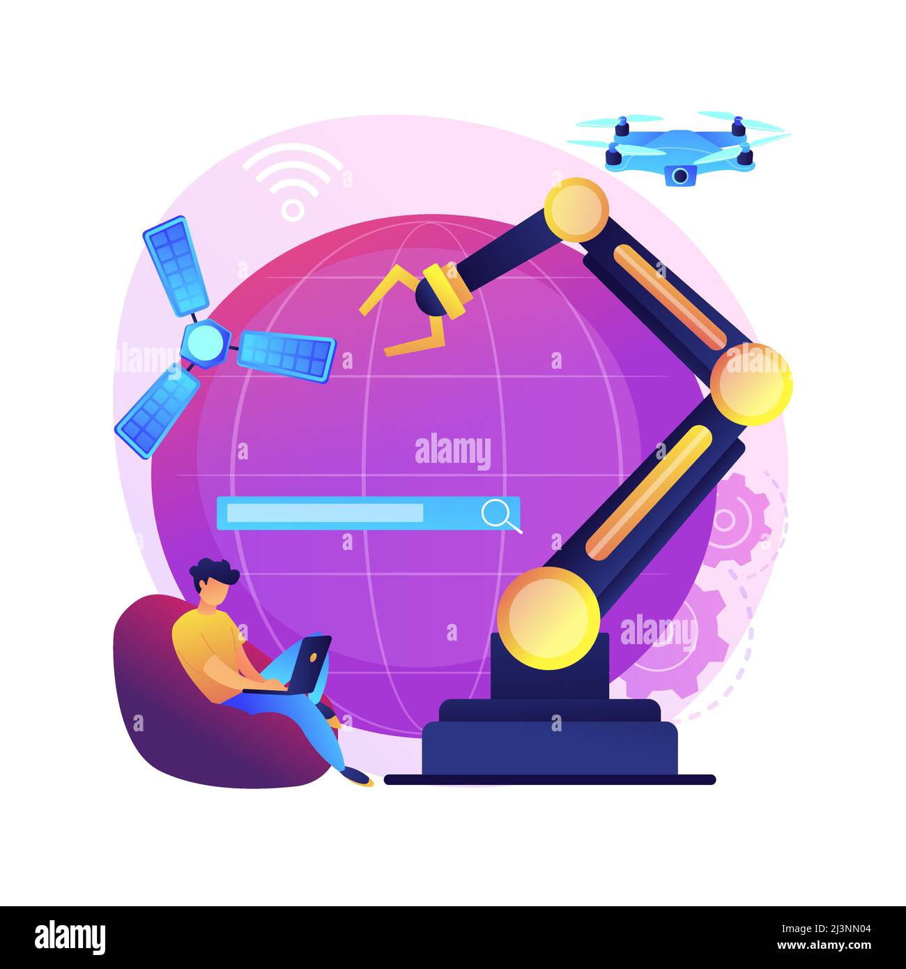 Space technologies idea. Cosmos exploration, nanotechnology development, computer science and engineering. Futuristic inventions. AI controlled rocket Stock Vector