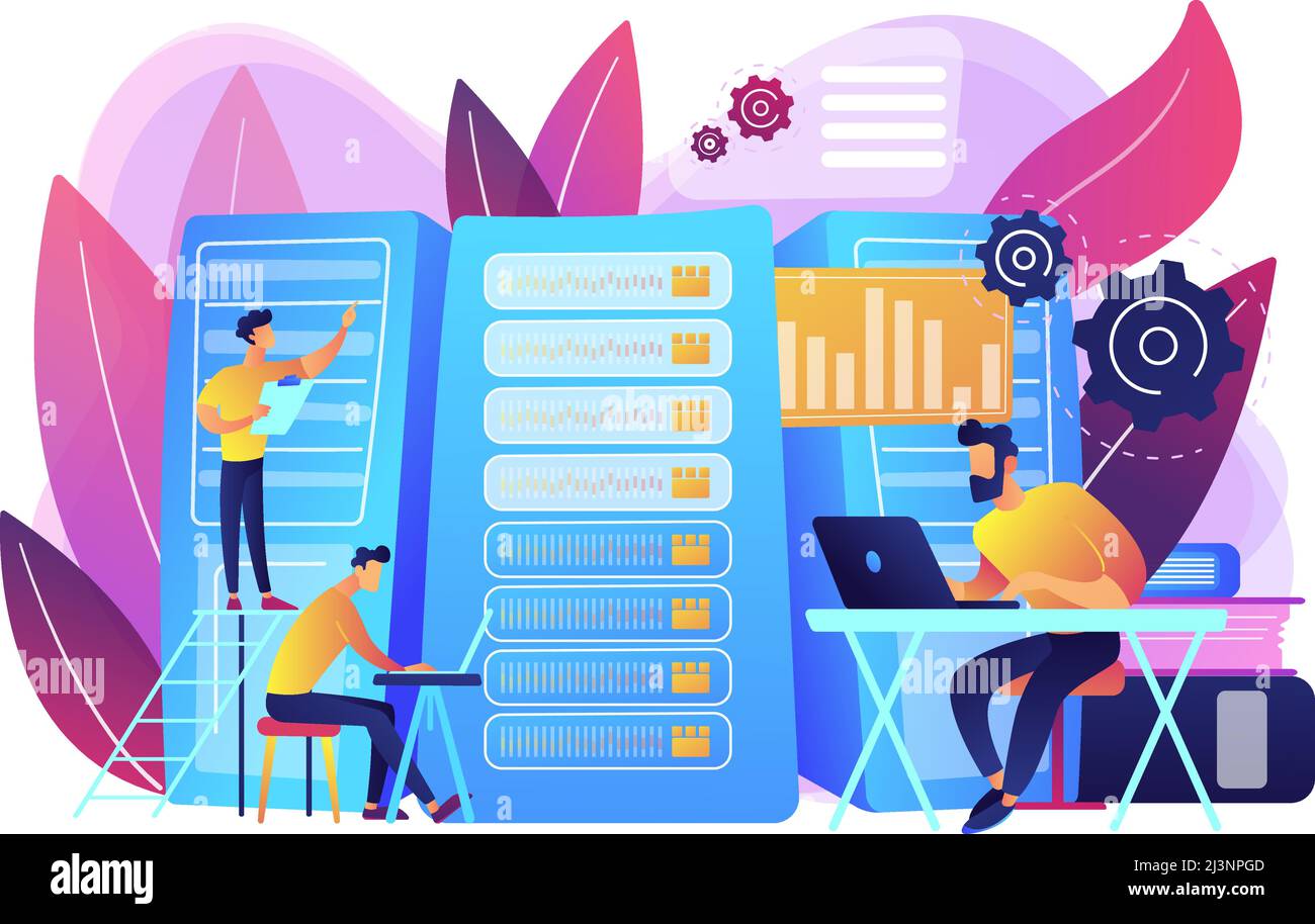 Data scientist, data analytics manager, database developer and administrator working. Big data job, database developers, careers in big data concept. Stock Vector