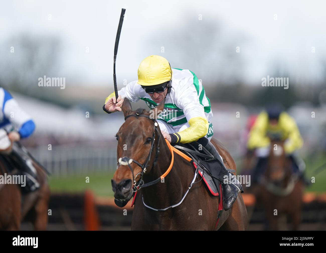 Three Stripe Life ridden by Davy Russell on their way to winning the Betway Mersey Novices' Hurdle during Grand National Day of the Randox Health Grand National Festival 2022 at Aintree Racecourse, Liverpool. Picture date: Saturday April 9, 2022. Stock Photo