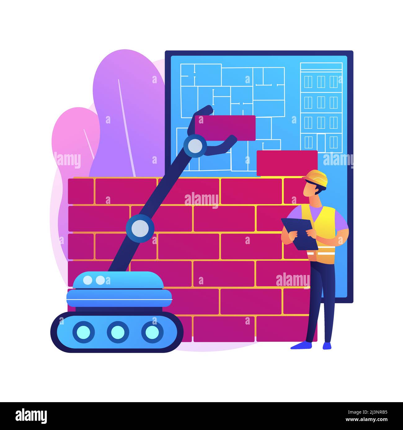 Robotics construction abstract concept vector illustration. Robotics manufacturing, AI in construction industry, factory automation, building robot, a Stock Vector