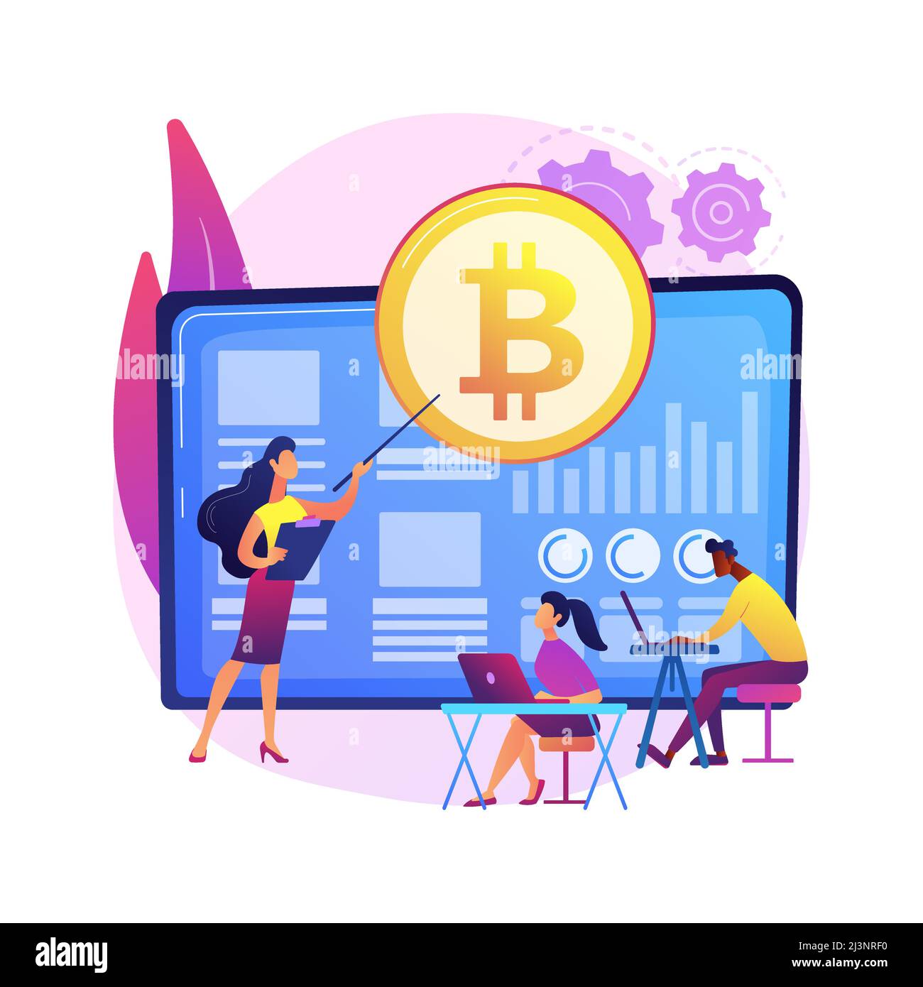 Cryptocurrency trading courses abstract concept vector illustration. Crypto trade academy, smart contracts, digital tokens and blockchain technology, Stock Vector
