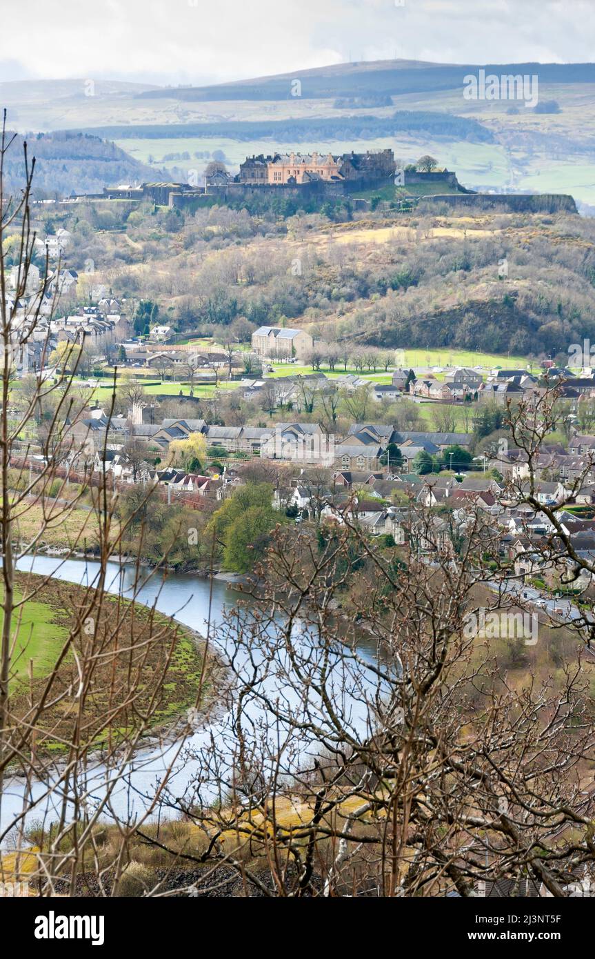 Stirling Castle from the Wallace Monument, Bridge of Allan, Scotland Stock Photo