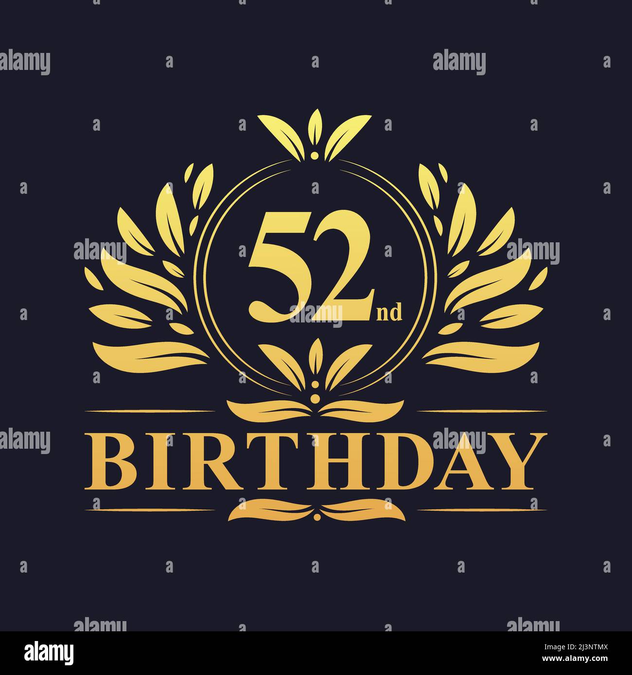 52nd Birthday Design, luxurious golden color 52 years Birthday