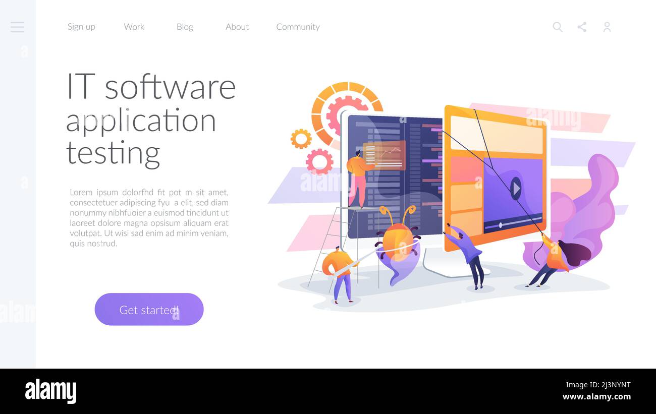 Debugging development process. Programmer work. Game programming. IT software application testing, quality assurance, QA team and bug fixing concept. Stock Vector
