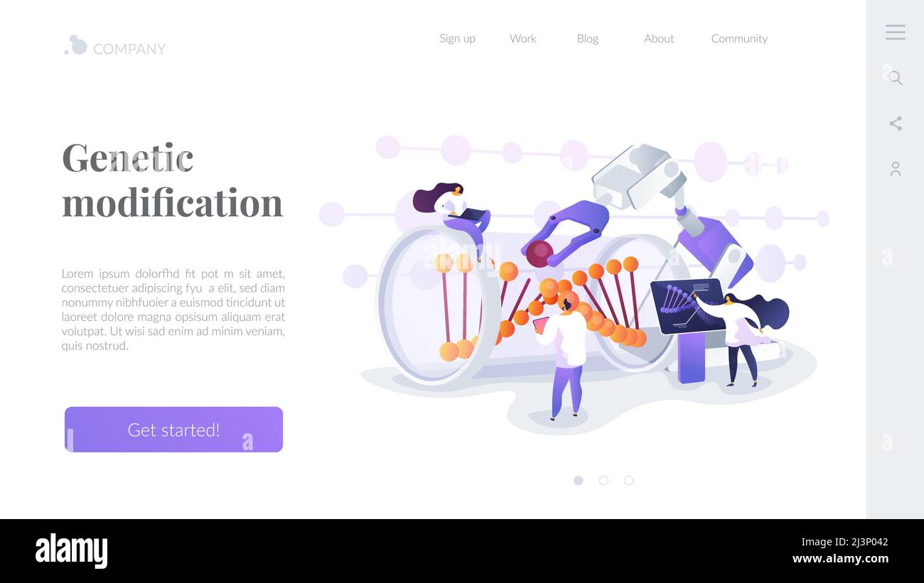Innovative biotechnology. Medical, biological research. DNA recombination. Genetic engineering, genetic modification, genetic manipulation concept. We Stock Vector