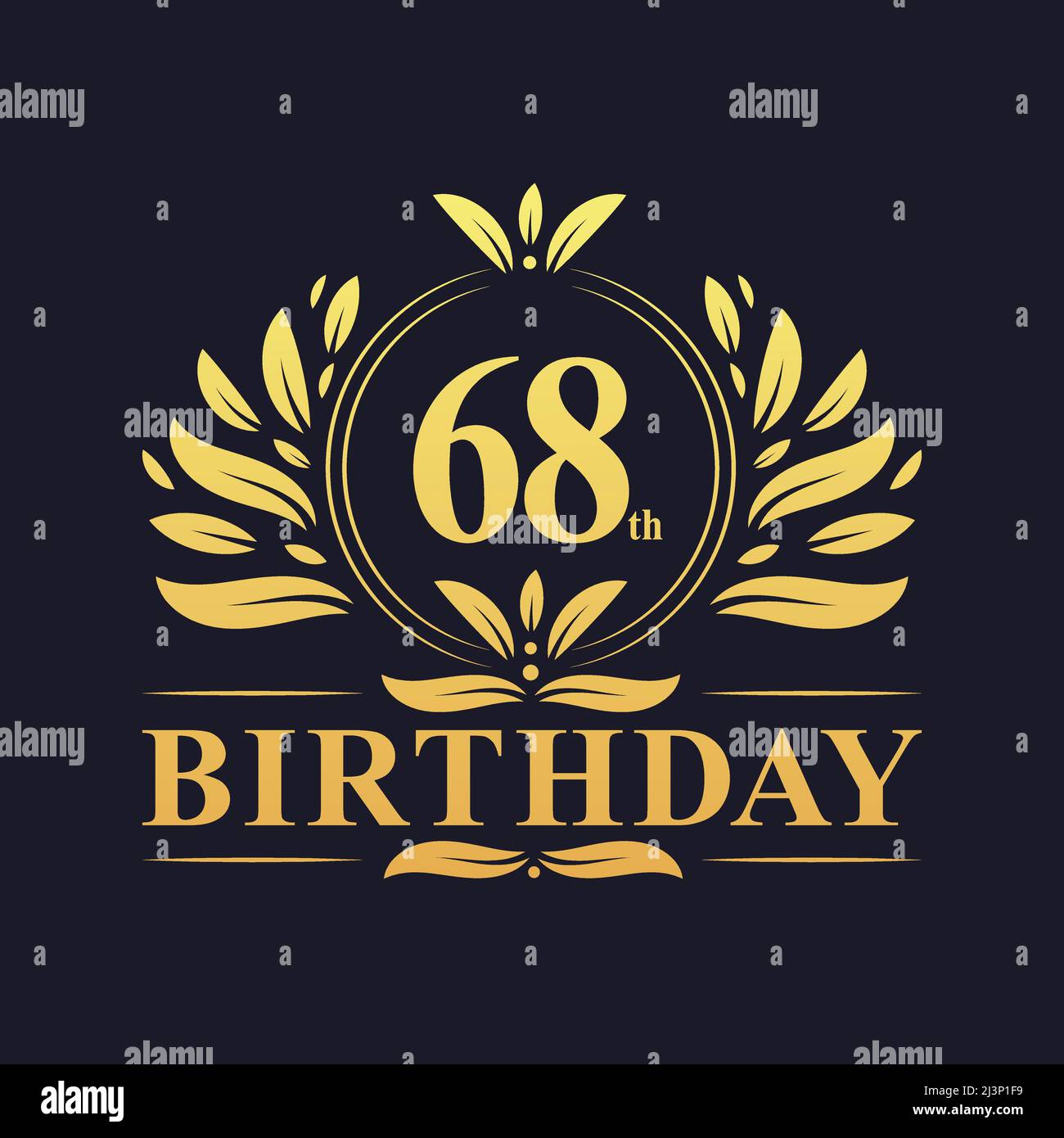 68th Birthday Design, luxurious golden color 68 years Birthday celebration. Stock Vector