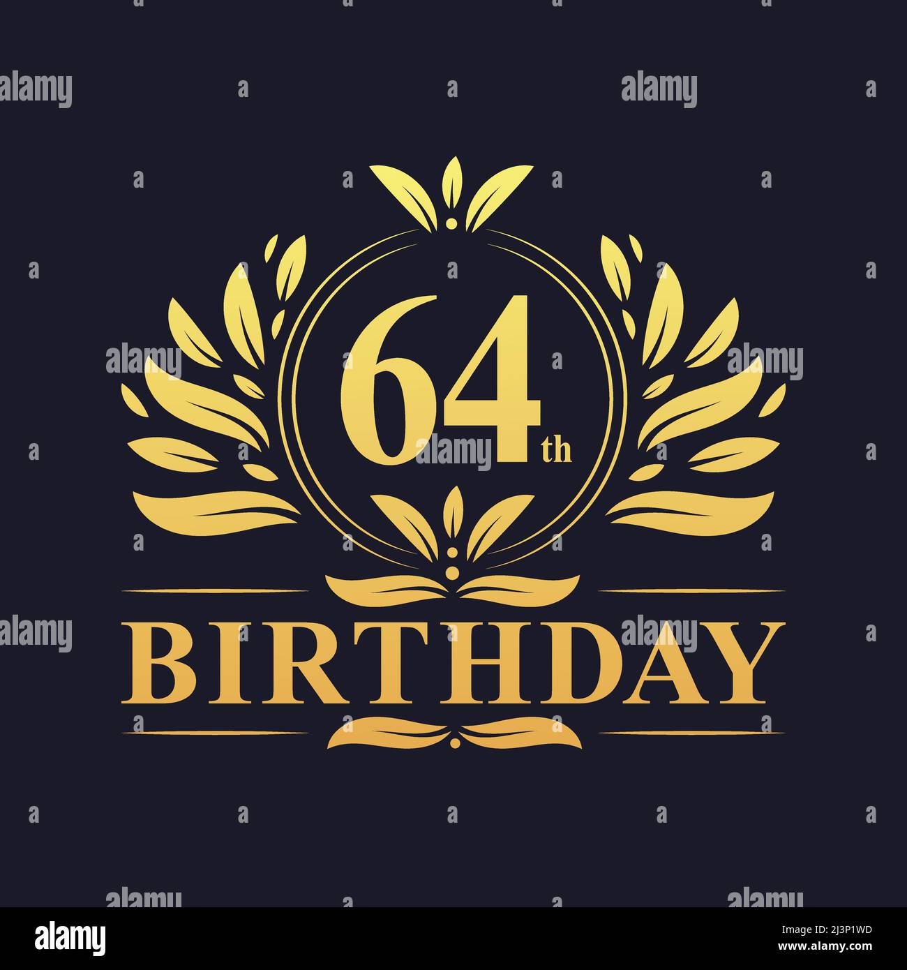 64th Birthday Design, luxurious golden color 64 years Birthday celebration. Stock Vector