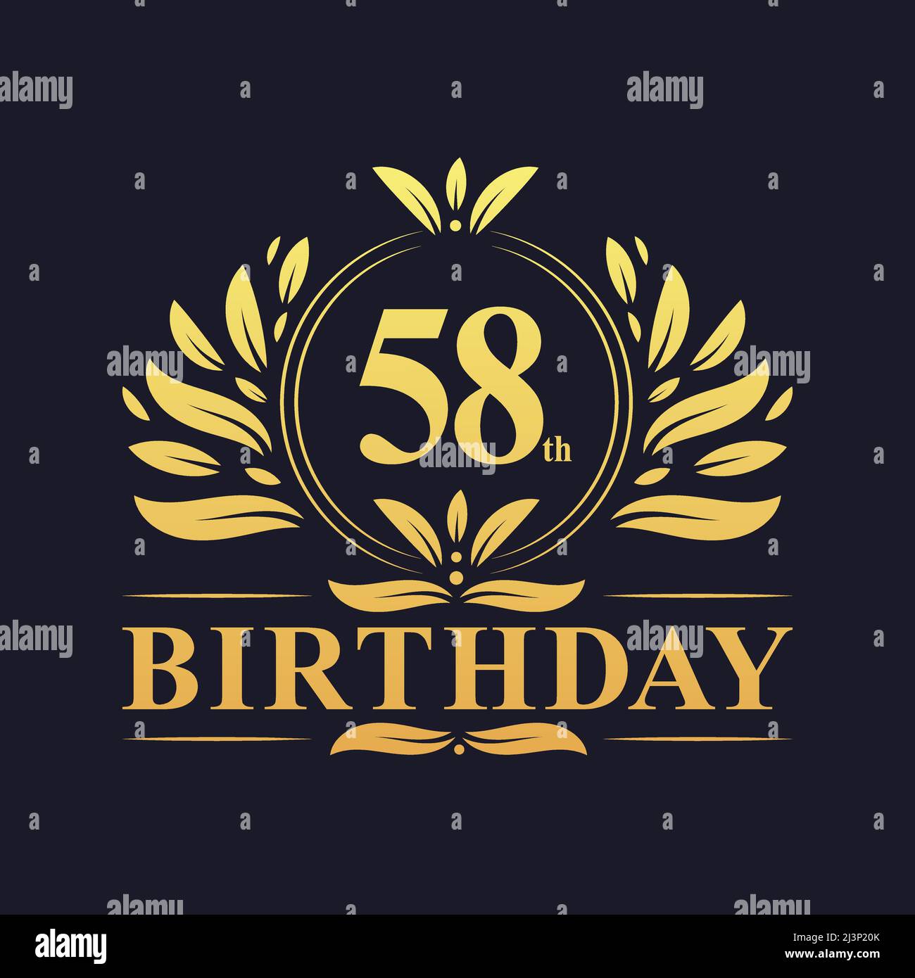 58th Birthday Design, luxurious golden color 58 years Birthday