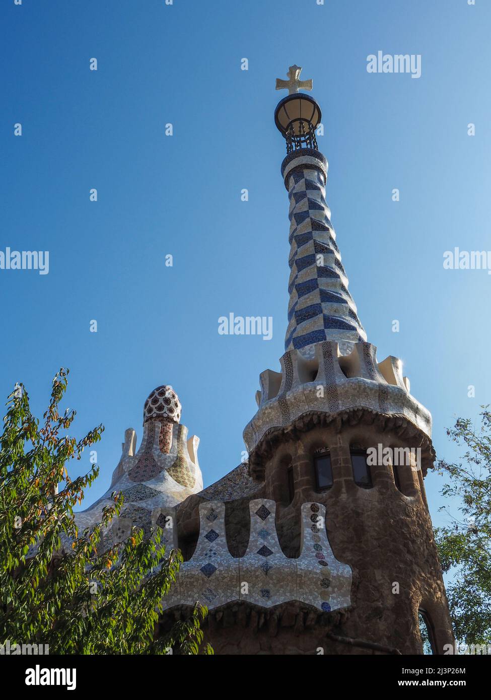 Parc Güell Garden complex with architectural elements  Designed by the Catalan architect Antoni Gaudí, Spain, Europe Stock Photo