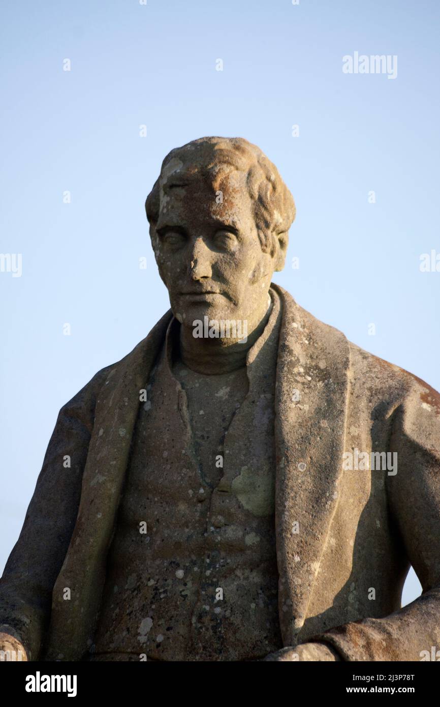 Statue of Henry Bell, Father of Steam Navigation, the first person to put a steam engine on a boat for commercial purposes, Rhu, Scotland Stock Photo