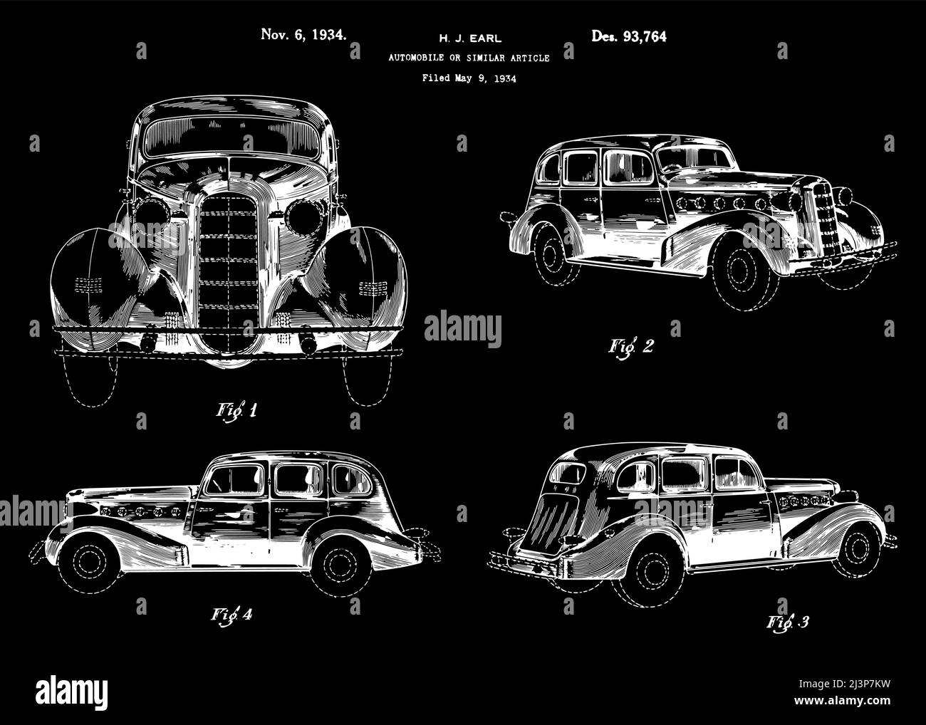 1934 Vintage Automobile Patent Art Poster Stock Vector