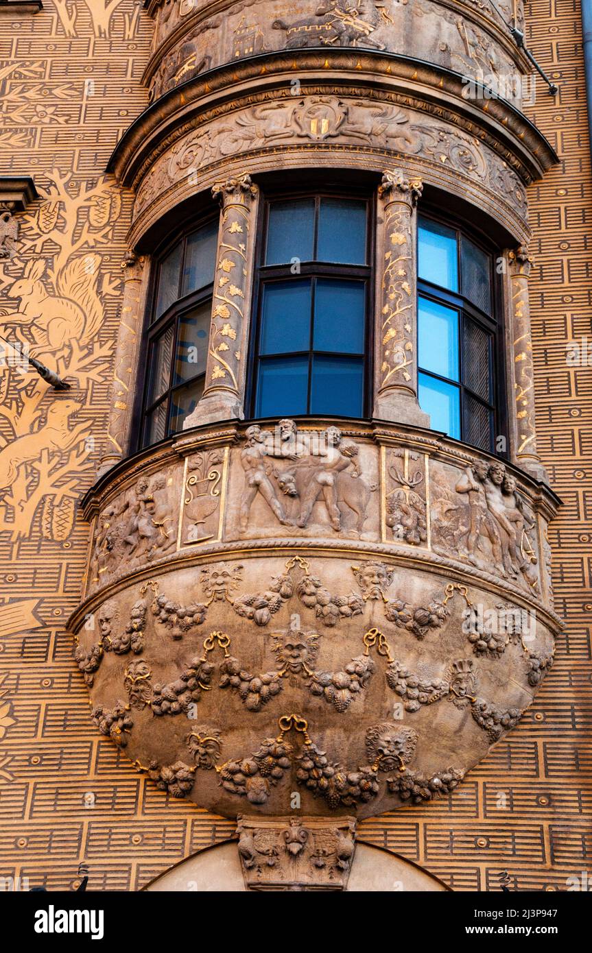 Renaissance sgraffito facade of the House of the Lords of Lipa in Brno, Czech Republic. Stock Photo
