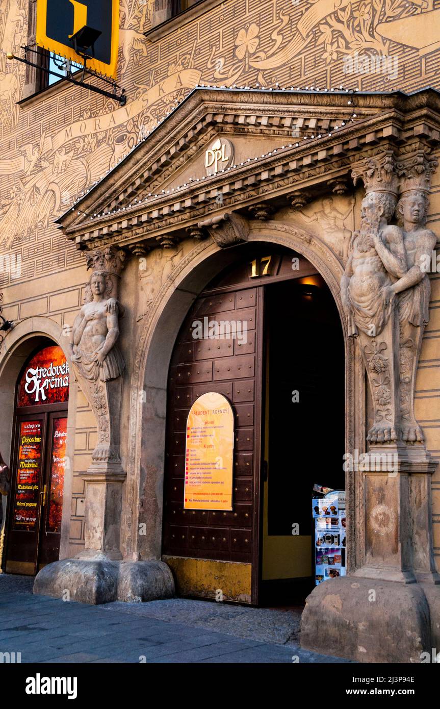 Renaissance sgraffito facade of the House of the Lords of Lipa in Brno, Czech Republic. Stock Photo