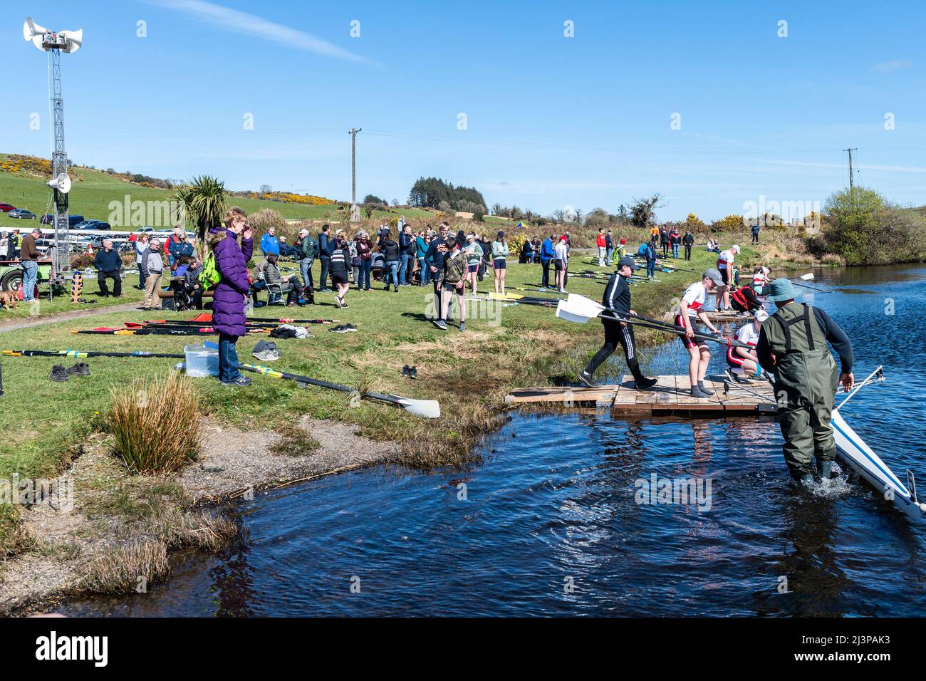 Drinagh, West Cork, Ireland. 9th Apr, 2022. Skibbereen Rowing Club held a 1km regatta on Drinagh lake today. Clubs attended from across Munster on what was a very sunny and warm day. There was a huge attendance at the regatta. Credit: AG News/Alamy Live News Stock Photo