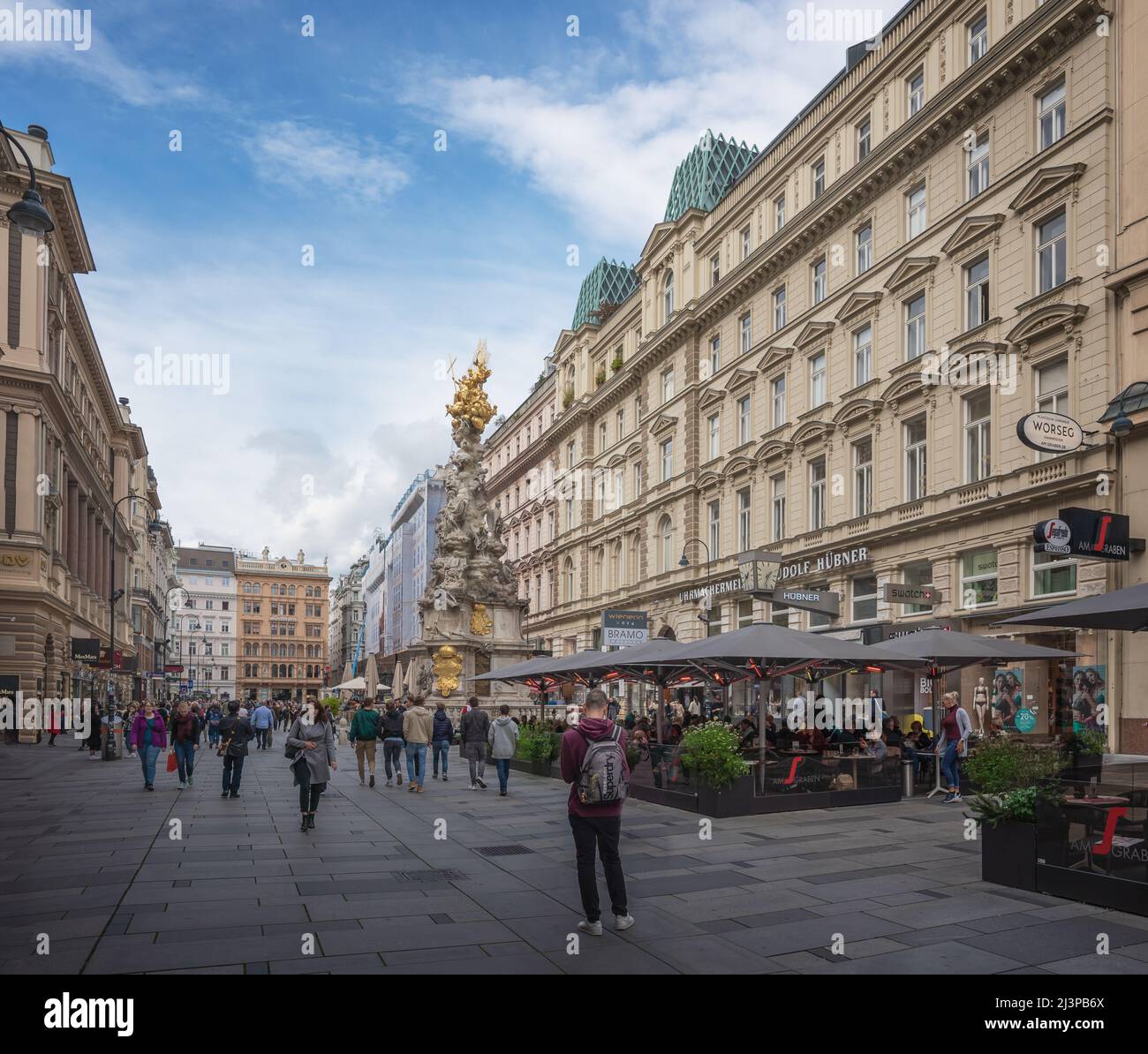 Graben Street and Plague Column - Vienna, Austria Stock Photo