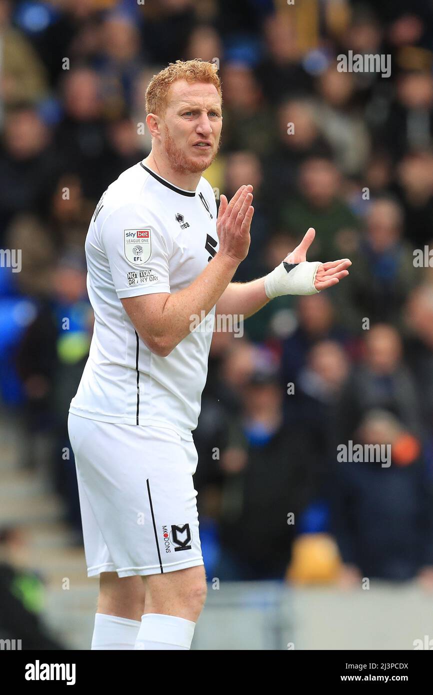 Kingston, UK. 09th Apr, 2022. Dean Lewington #3 of Milton Keynes Dons  encourages his team mates. in Kingston, United Kingdom on 4/9/2022. (Photo  by Carlton Myrie/News Images/Sipa USA) Credit: Sipa USA/Alamy Live