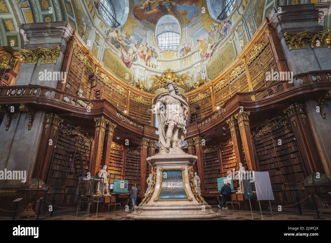 Emperor Charles VI Statue in the State Hall of Austrian National Library - Vienna, Austria Stock Photo