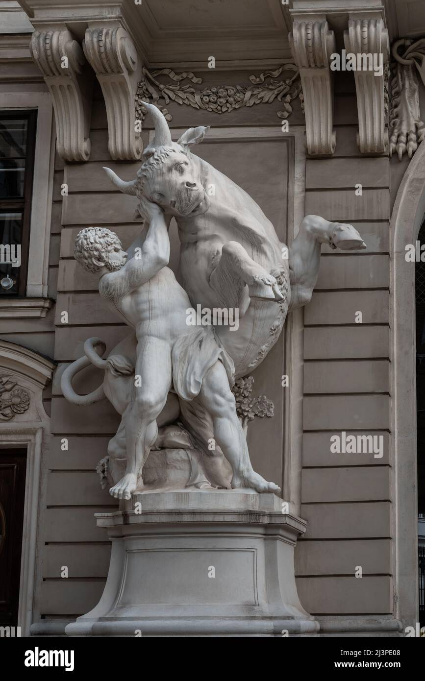 Heracles and the Cretan Bull at Hofburg Palace by Lorenzo Mattielli, 1729 - Vienna, Austria Stock Photo