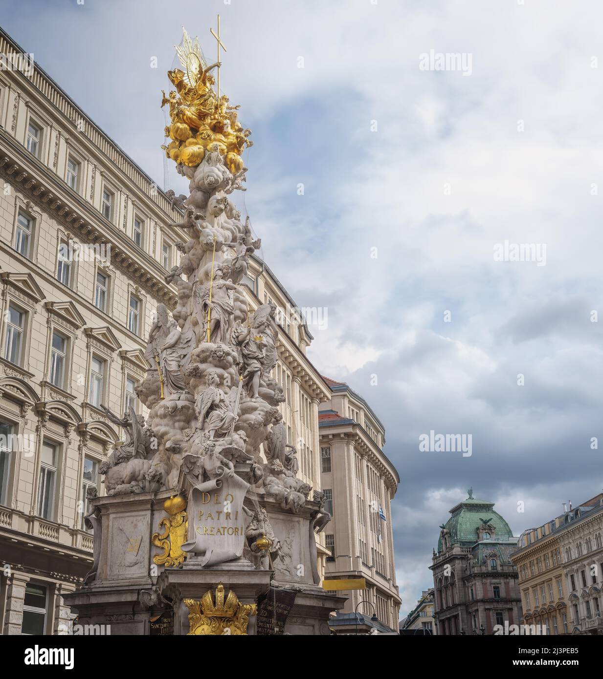 Plague Column at Graben Street - monument inaugurated in 1694 and designed by various artists - Vienna, Austria Stock Photo