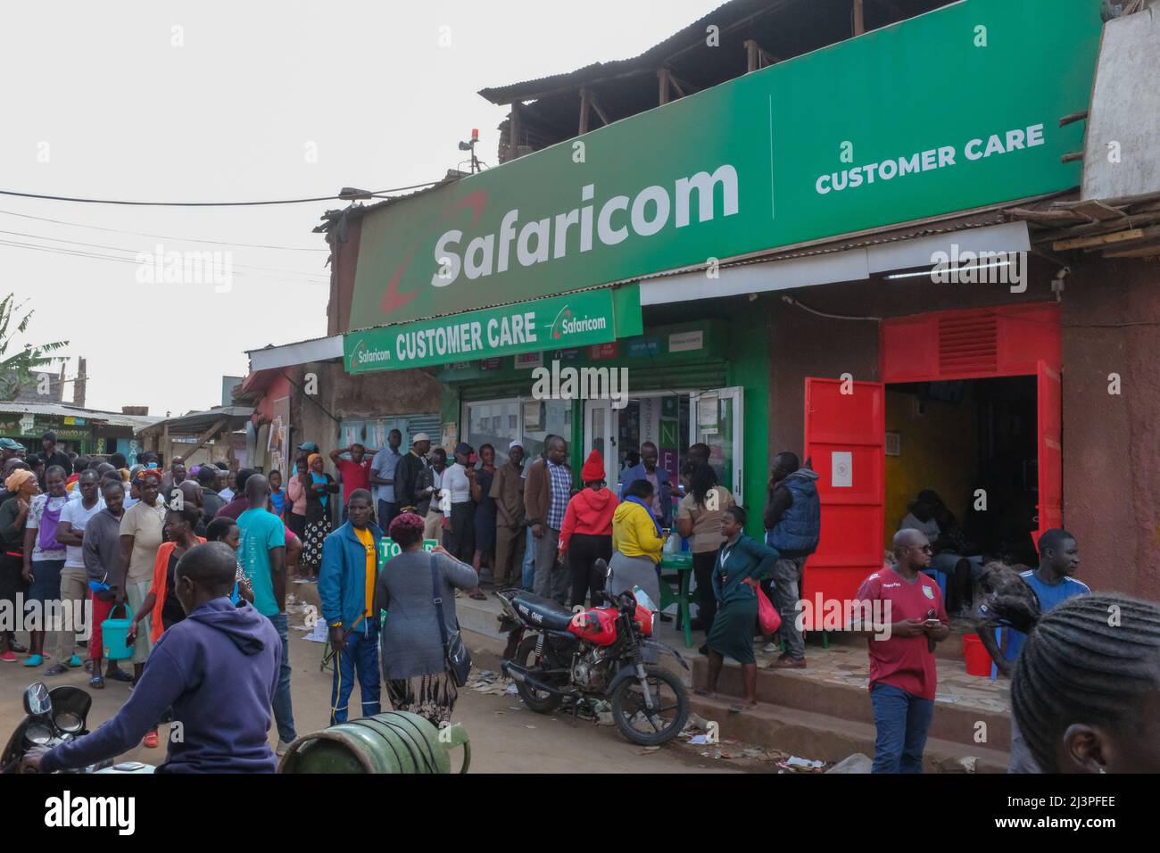 Nairobi, Kenya. 9th Apr, 2022. Locals queue up for new Sim Card