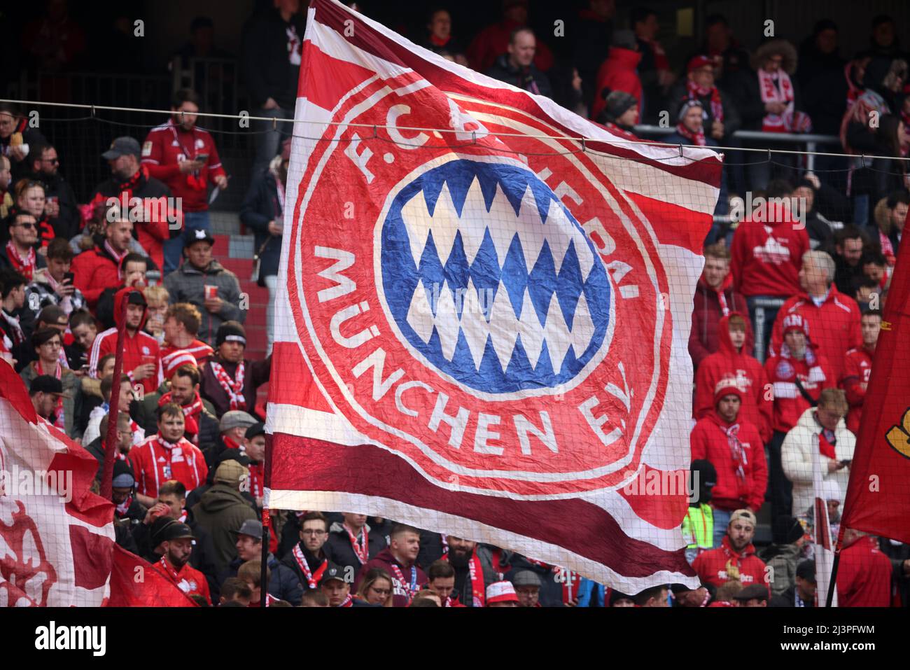 Muenchen Munich , Germany 9.4.2022 FCB Bayern Fahne FC Bayern Muenchen  Football Fussball Bundesliga Saison 2021 / 2022 at the Allianz Arena ©  diebilderwelt / Alamy Live News Stock Photo - Alamy