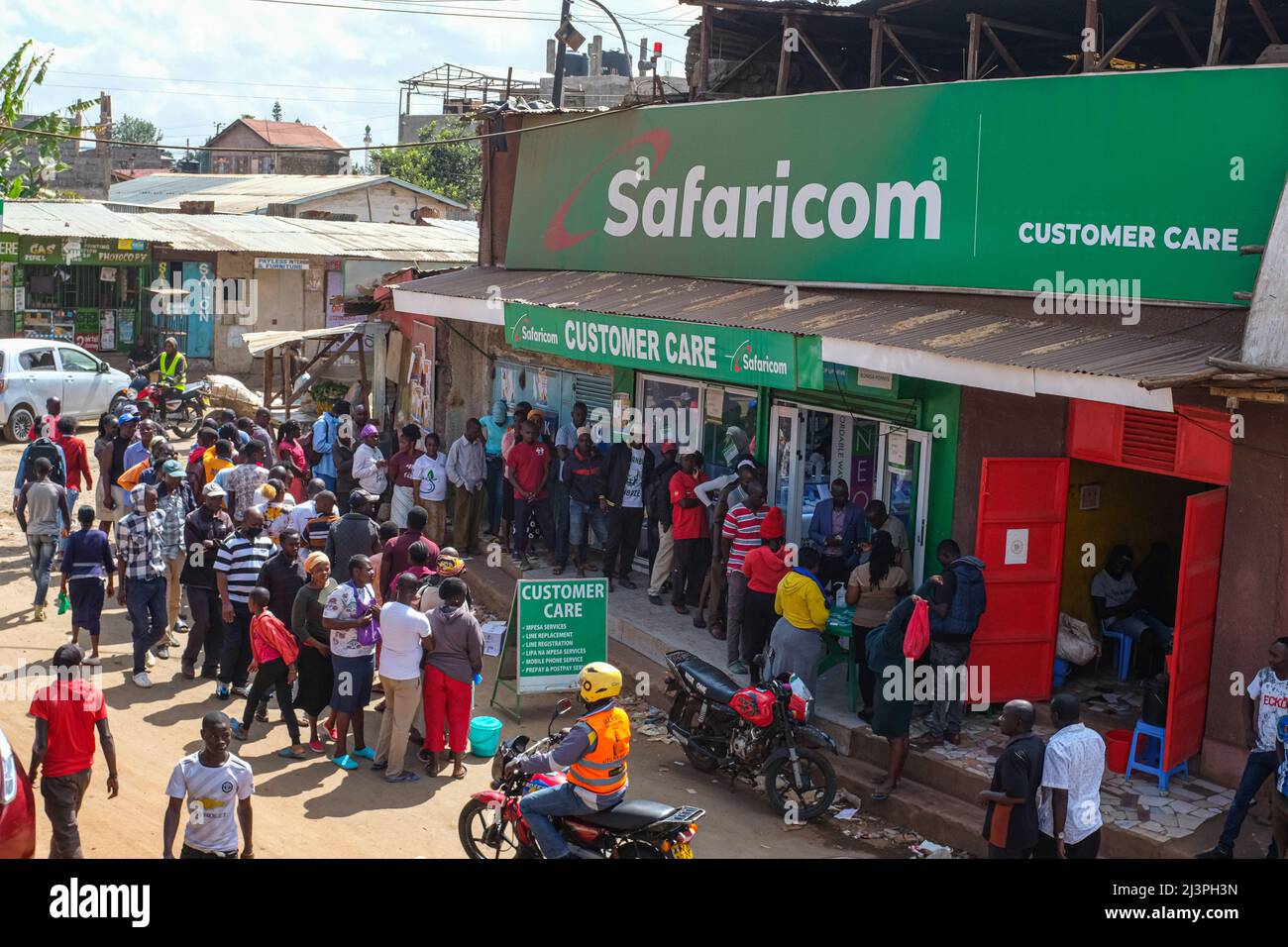Nairobi, Kenya. 9th Apr, 2022. Locals queue up for new Sim Card