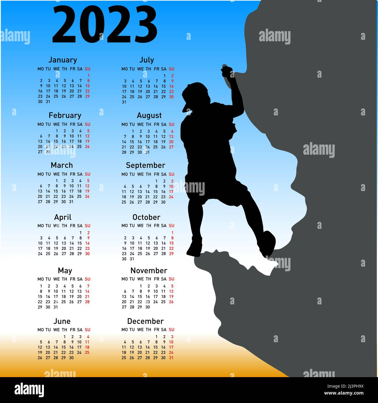 2023 Calendar Blue Sky Stylish Calendar With Silhouette Rock Climber On Against The Blue Sky For 2023 Stock Vector Image Art Alamy