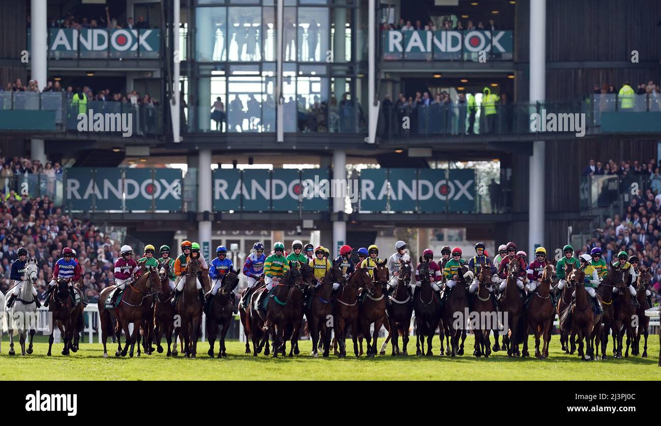 Runners and riders during the Randox Grand National Handicap Chase on