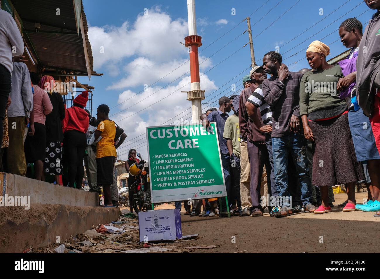 Nairobi, Kenya. 9th Apr, 2022. Locals queue up for new Sim Card