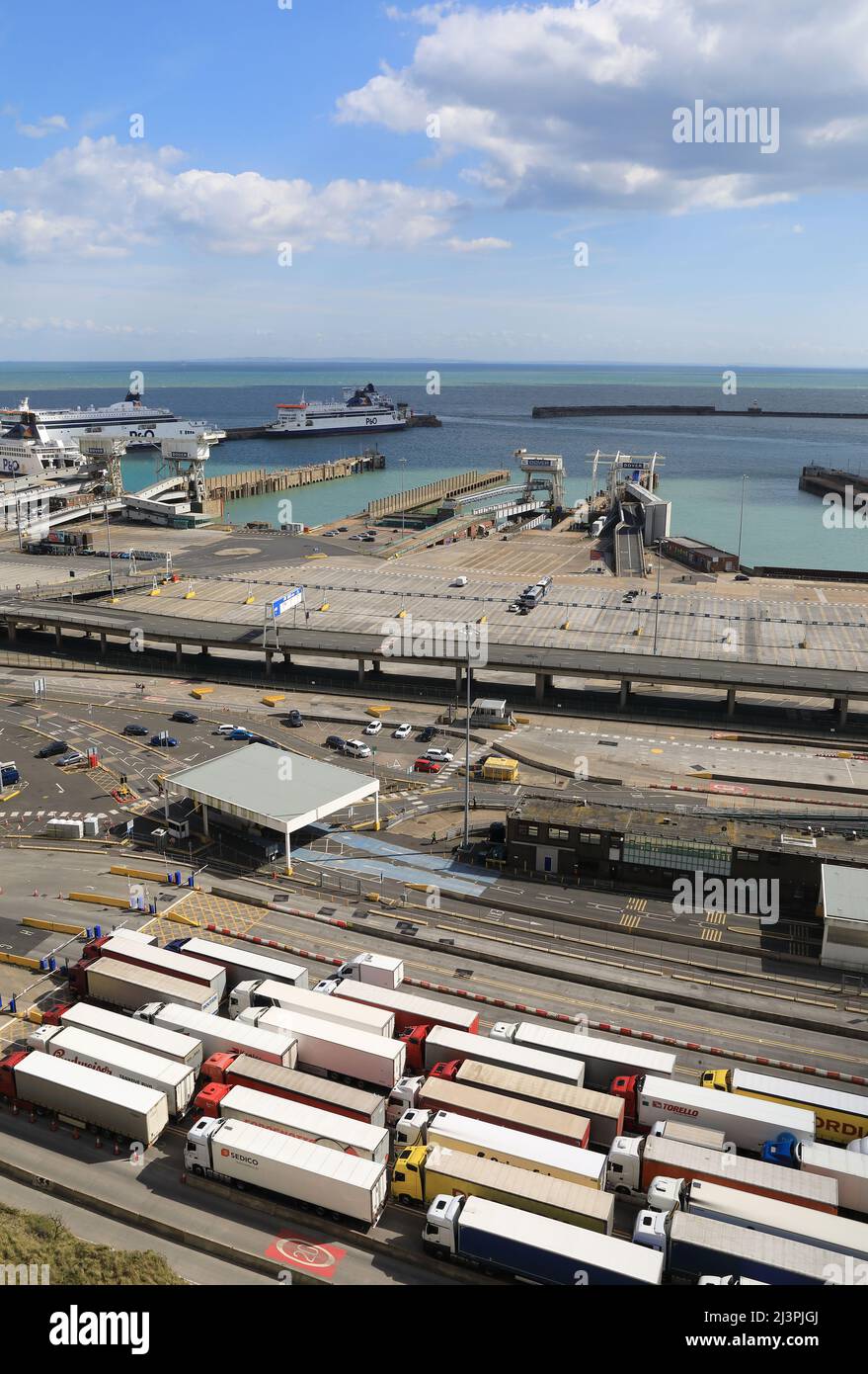 Dover, UK, 9th April 2022. P&O axed all ferry services for the peak Easter holiday weekend 8/9/10 April on the Dover Calais route. All ferries have been suspended since March which has led to lorry congestion. Credit : Monica Wells/Alamy Live News Stock Photo