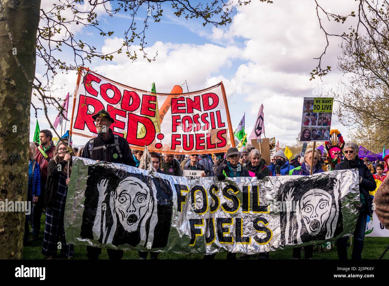 Banner calling for End of fossil fuels, We Will Not Be Bystanders, an
